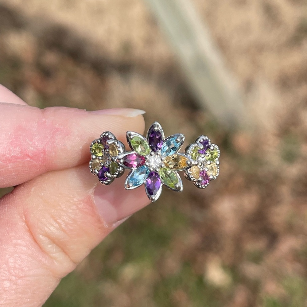 Multi Gemstone Floral Ring